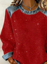 Women's Casual Christmas Print Crew Neck Denim Patchwork Sweatshirt