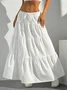 Solid Color Midi Skirt With Elastic Waist And Tie Full Skirt Loose And Long