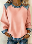 Women's Casual Crew Neck Denim Patchwork Pullover Sweatshirt