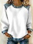 Women's Casual Crew Neck Denim Patchwork Pullover Sweatshirt