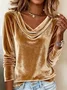 Women's Long Sleeve T-shirt Spring/Fall Golden Plain Split Joint Cowl Neck Daily Going Out Vintage Top