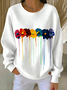 Floral Casual Cotton-Blend Crew Neck Sweatshirt