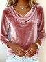 Women's Long Sleeve T-shirt Spring/Fall Golden Plain Split Joint Cowl Neck Daily Going Out Vintage Top