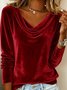 Women's Long Sleeve T-shirt Spring/Fall Golden Plain Split Joint Cowl Neck Daily Going Out Vintage Top