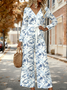 V Neck Botanical Pattern Loose Elegant Jumpsuit