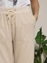 Solid Drawstring Casual Linen Pants Women Trousers