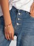 Blue Denim Buttoned Long Jeans Plain Daily Casual H-Line Straight Pants With Pockets