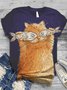 Zolucky Women Cotton-Blend Animal Casual Crew Neck T-shirt