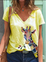 Women Animal Print Casual V Neck Graphic Tees
