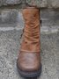 Brown Pu Leather Non-Slip Low Heel Warmth Zipper Boots