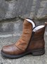 Brown Pu Leather Non-Slip Low Heel Warmth Zipper Boots