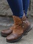 Brown Pu Leather Non-Slip Low Heel Warmth Zipper Boots