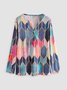 Women Casual Geometric Color Block Long Sleeve Shirt