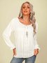 Long Sleeve Shift Plain V Neck Top