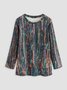 Women Casual Multi-color Striped Crew Neck Long Sleeve Shirt