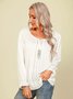 Long Sleeve Shift Plain V Neck Top