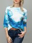 Printed Long Sleeve Crew Neck Casual T-shirt