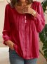Long Sleeve Shift Plain V Neck Top