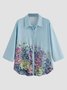 Shirt Collar Shift Cotton Long Sleeve Blouse