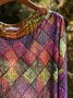 Abstract Crew Neck Knitted Shirt & Top