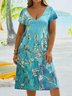 Plus Size Casual Floral V Neck Short Sleeve Knit Dress