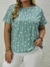 Plus Size Casual Knitted Polka Dots Crew Neck T-Shirt