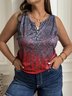 Plus Size Casual Ombre Jersey Half Open Collar Tank Top