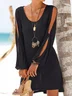 Women Cold Shoulder Long Sleeve Round Neck Causal Holiday Mini Dress