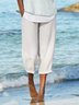 Women White Cotton Solid Casual Pants
