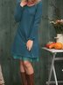 Solid Crew Neck Long Sleeve Knitting Dress