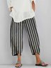 Linen Casual Pockets Stripes Pants