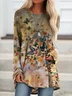 Women Deep Khaki Casual Butterfly Printed Long Sleeve Shirt