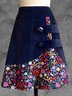 Dark Blue Printed Floral A-Line Vintage Casual Skirt