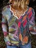 Women Printed Floral V Neck Long Sleeve Tops
