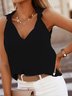 Vintage Tied Detail Sleeveless Solid V Neck Casual Vest Top