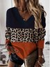 Long Sleeve Casual Printed V Neck Top