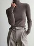 Khaki Basic Casual Turtleneck Knitted Long Sleeve Sweater