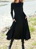 Casual Loosen Crew Neck Jersey A-Line Long Sleeve Midi Dress