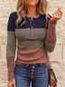 Color Block Lace Patchwork Casual V Neck Tops