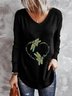 Casual Long Sleeve V Neck Printed Top T-shirt