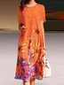 Casual Floral Printed Short Sleeves Midi Weaving Dress