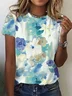 Crew Neck Floral Short Sleeve Casual T-Shirt