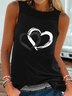 Casual Sleeveless Round Neck Heart Printed  Vests