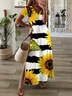 Casual Sunflower Short Sleeve V Neck Printed Dress