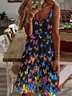 Womens Butterfly Casual V Neck Dress