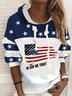 Color-block Stars Flag Letters Printed Hoodie Long Sleeve Casual Sweatshirt