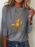 Witch Casual Loose Halloween H-Line Long Sleeve Jersey Crew Neck T-Shirt
