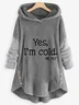 Plush Casual Long Sleeve Hoodie Buttoned Text Printed H-Line Hooded Sweatshirt