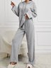 Drawstring Hoodied  Casual Plain Texture Two Piece Set