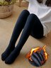 Casual Plain Warm Tights Autumn Winter High Stretch Fleece Socks